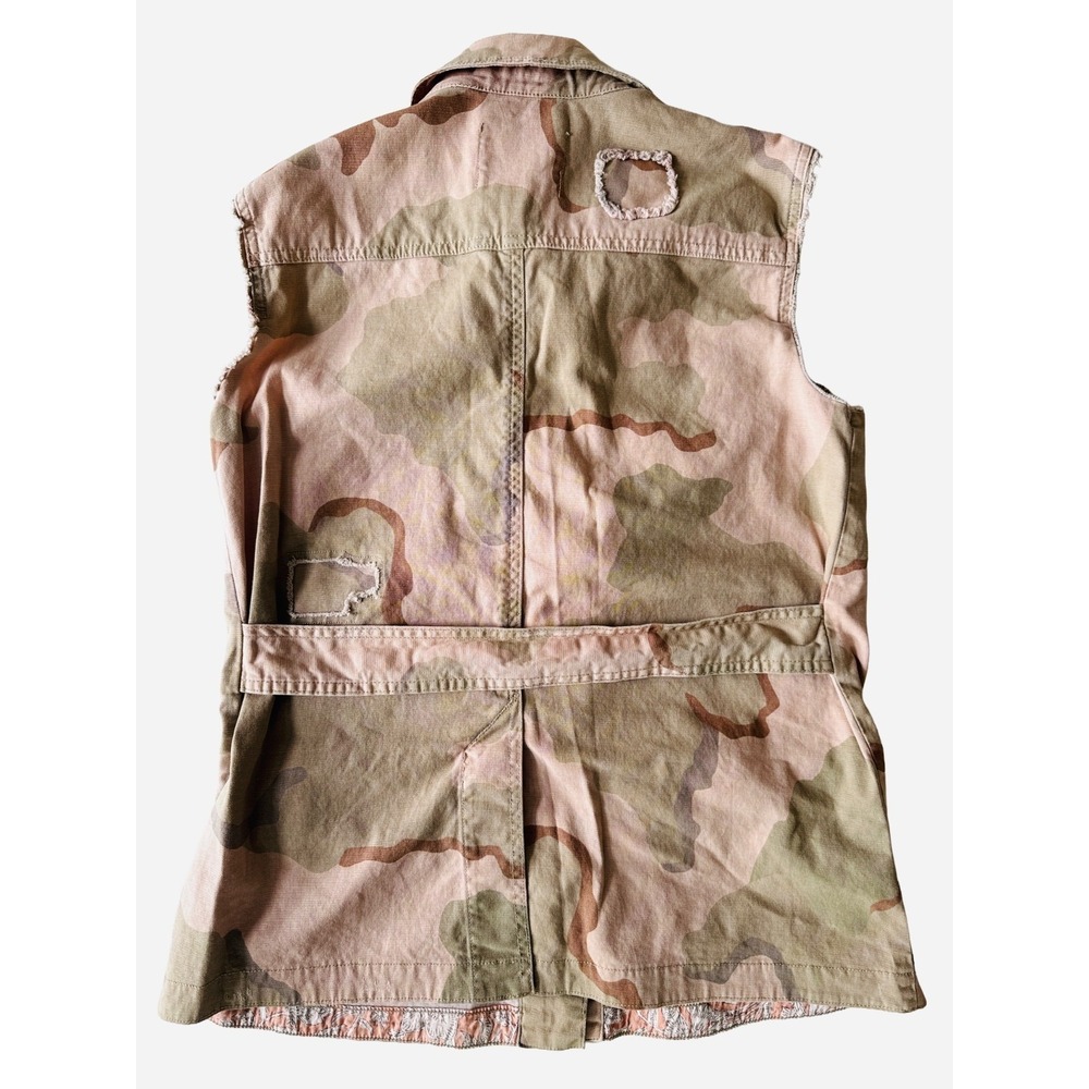 Anthropologie Lida Pink Camo Camouflage Utility Vest Oversized Small Distressed - Picture 2 of 6